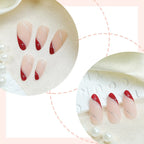 Press-On Nail Set Red Gradient Glitter Kit & Glue