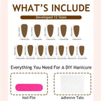 Press-On Nail Set Red Gradient Glitter Kit & Glue