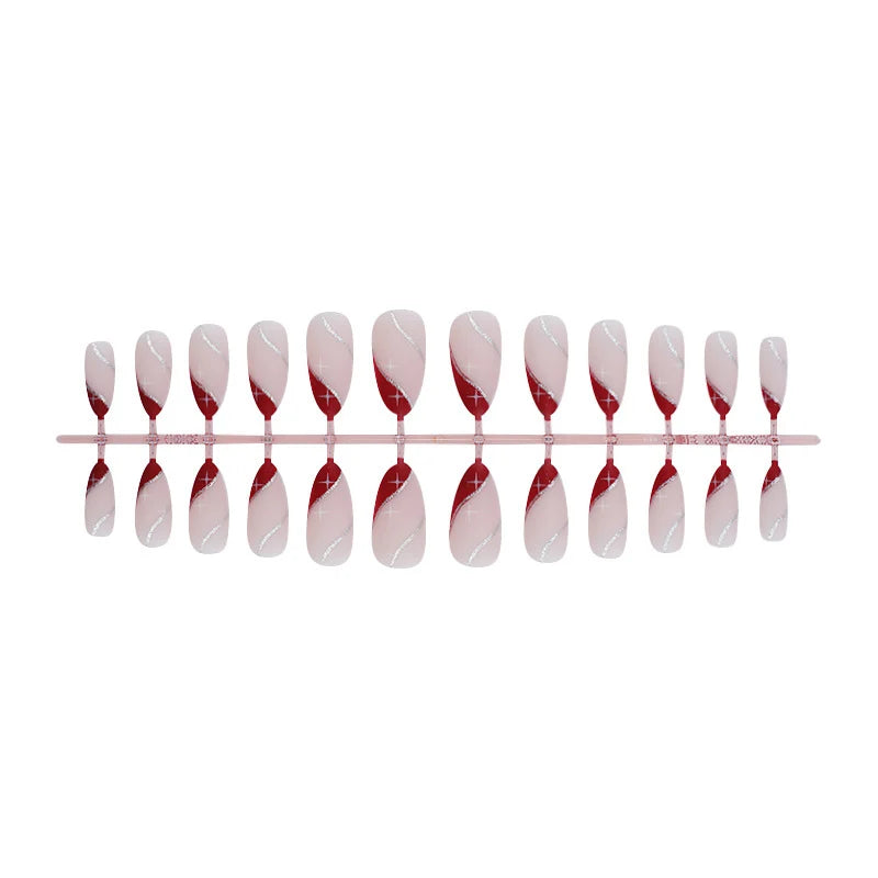Press-On Nail Set Red Gradient Glitter Kit & Glue