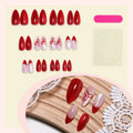 Press-On Nail Set Red & Rose Designs Glue Included