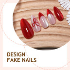 Press-On Nail Set Red & Rose Designs Glue Included