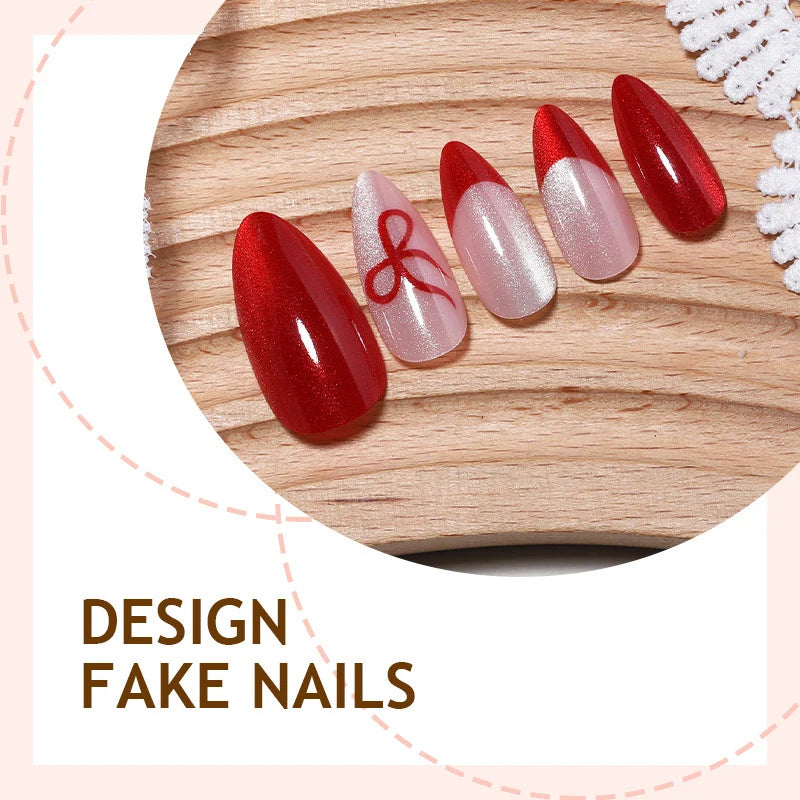 Press-On Nail Set Red & Rose Designs Glue Included