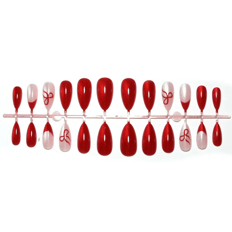 Press-On Nail Set Red & Rose Designs Glue Included