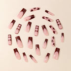 Press-On Nail Set Red Star & Gem Embellished