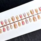 Press-On Nail Set Reusable 30-Piece Gold & Celestial