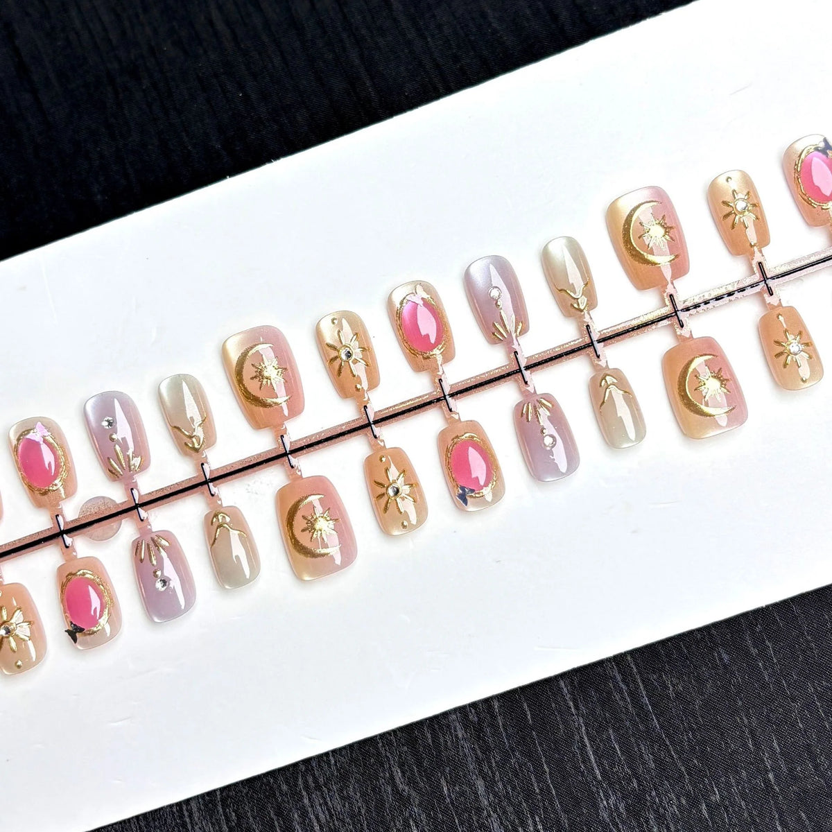 Press-On Nail Set Reusable 30-Piece Gold & Celestial