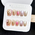 Press-On Nail Set Reusable 30-Piece Gold & Celestial