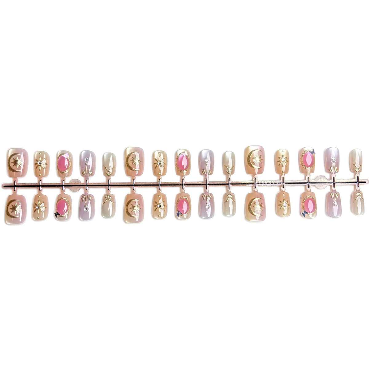 Press-On Nail Set Reusable 30-Piece Gold & Celestial