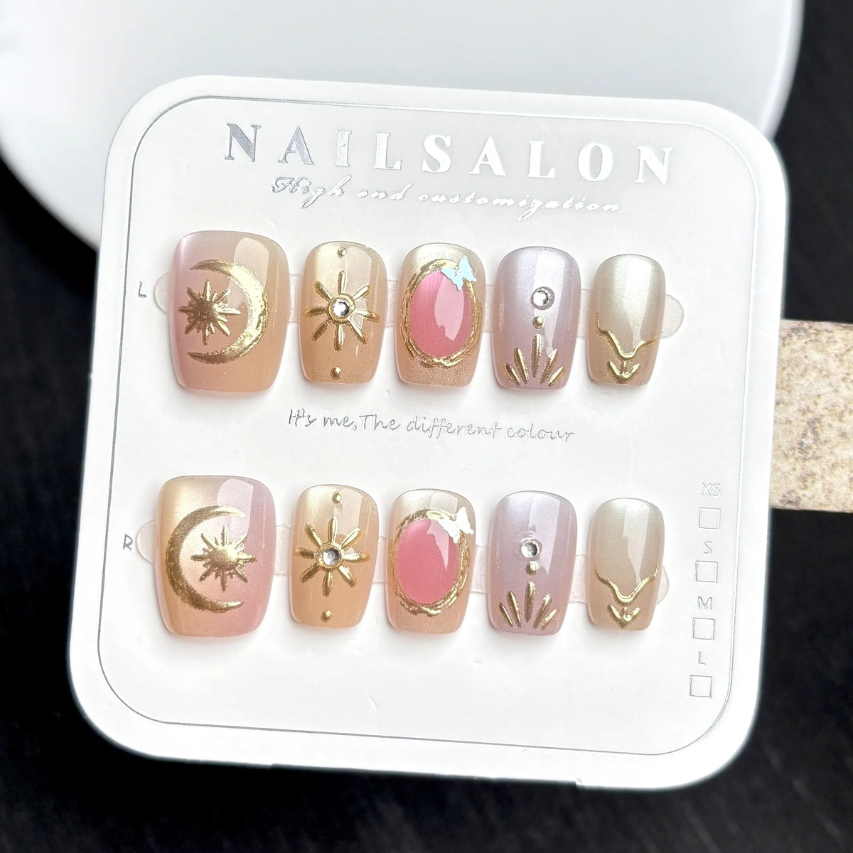Press-On Nail Set Reusable 30-Piece Gold & Celestial