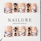 Press-On Nail Set Reusable Adhesive Floral & Stripe