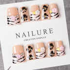 Press-On Nail Set Reusable Adhesive Floral & Stripe