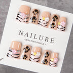 Press-On Nail Set Reusable Adhesive Floral & Stripe