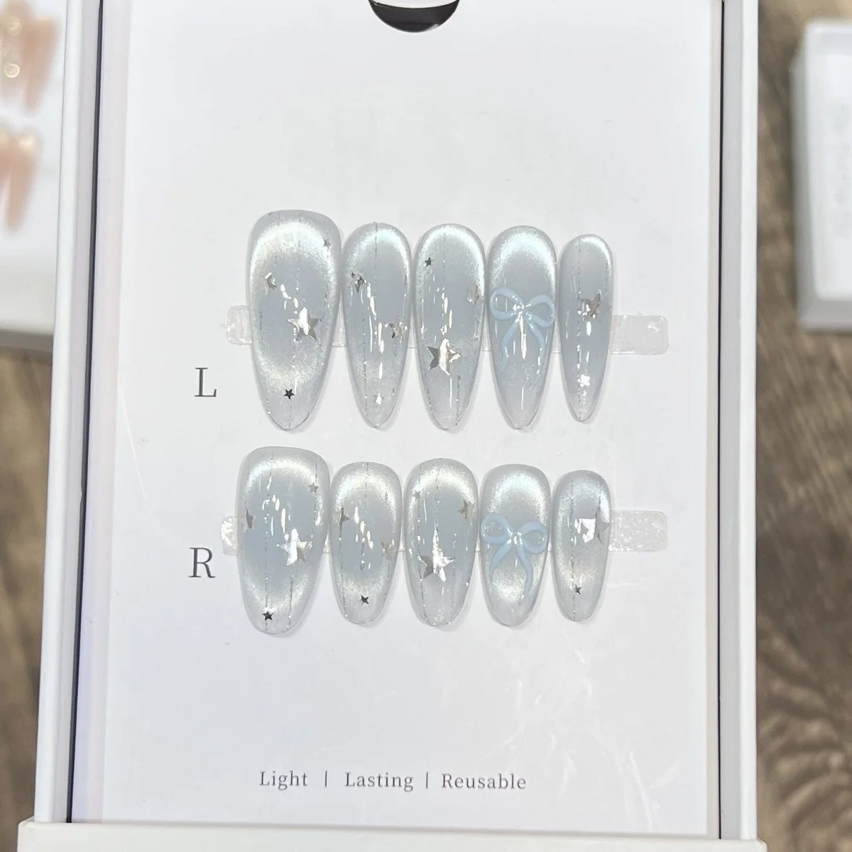 Press-On Nail Set Reusable Adhesive Tabs Star & Bow