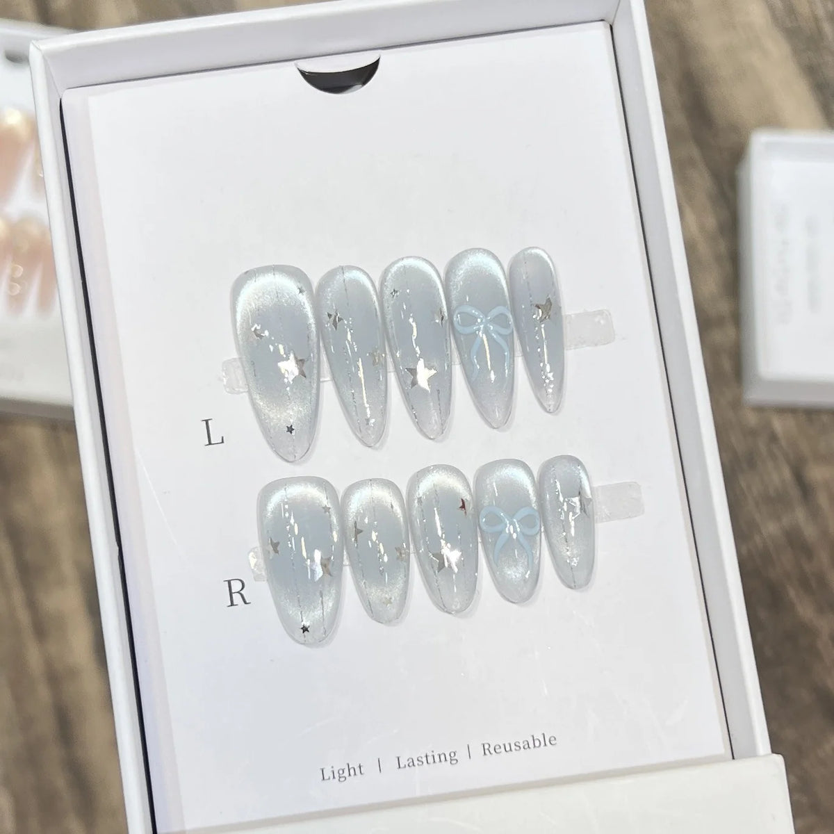 Press-On Nail Set Reusable Adhesive Tabs Star & Bow