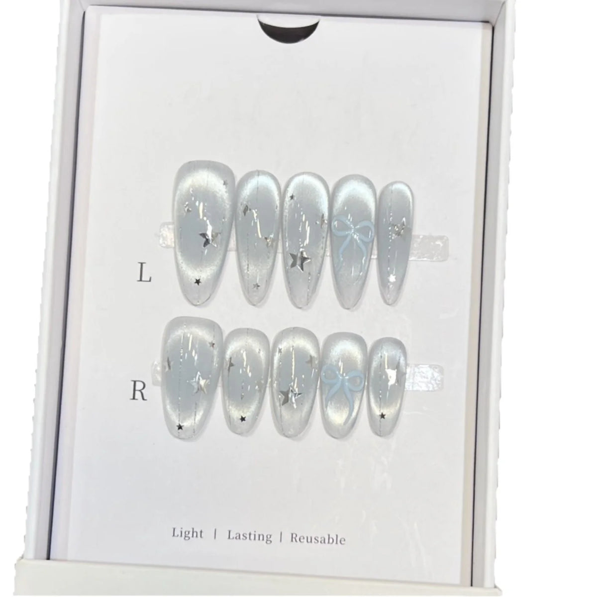 Press-On Nail Set Reusable Adhesive Tabs Star & Bow