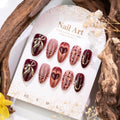 Press-On Nail Set Reusable Burgundy Bow & Heart Embellishments