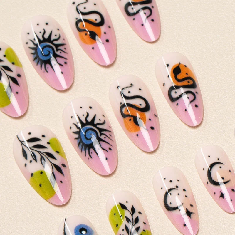 Press-On Nail Set Reusable Floral & Abstract