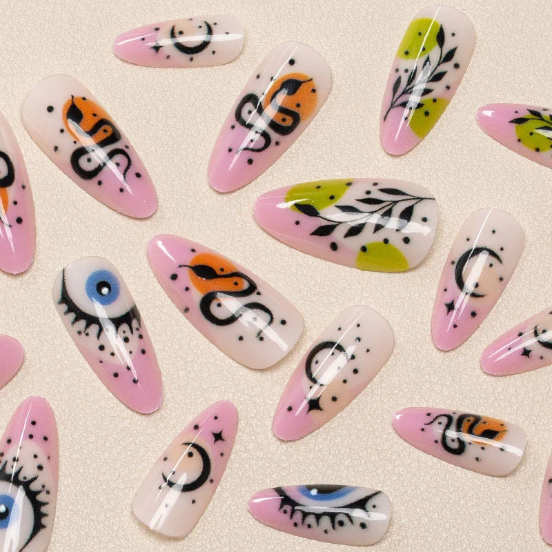Press-On Nail Set Reusable Floral & Abstract