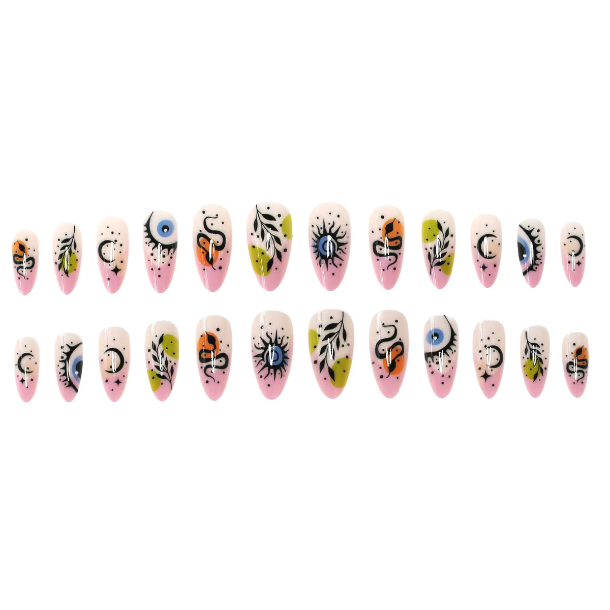 Press-On Nail Set Reusable Floral & Abstract