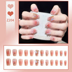 Press-On Nail Set Reusable Floral & Butterfly Pearl Accents