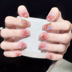 Press-On Nail Set Reusable Floral & Butterfly Pearl Accents