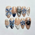 Press-On Nail Set Reusable Floral Design & Gem Accents
