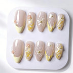 Press-On Nail Set Reusable Floral & Gem Accents