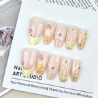 Press-On Nail Set Reusable Floral & Gem Accents