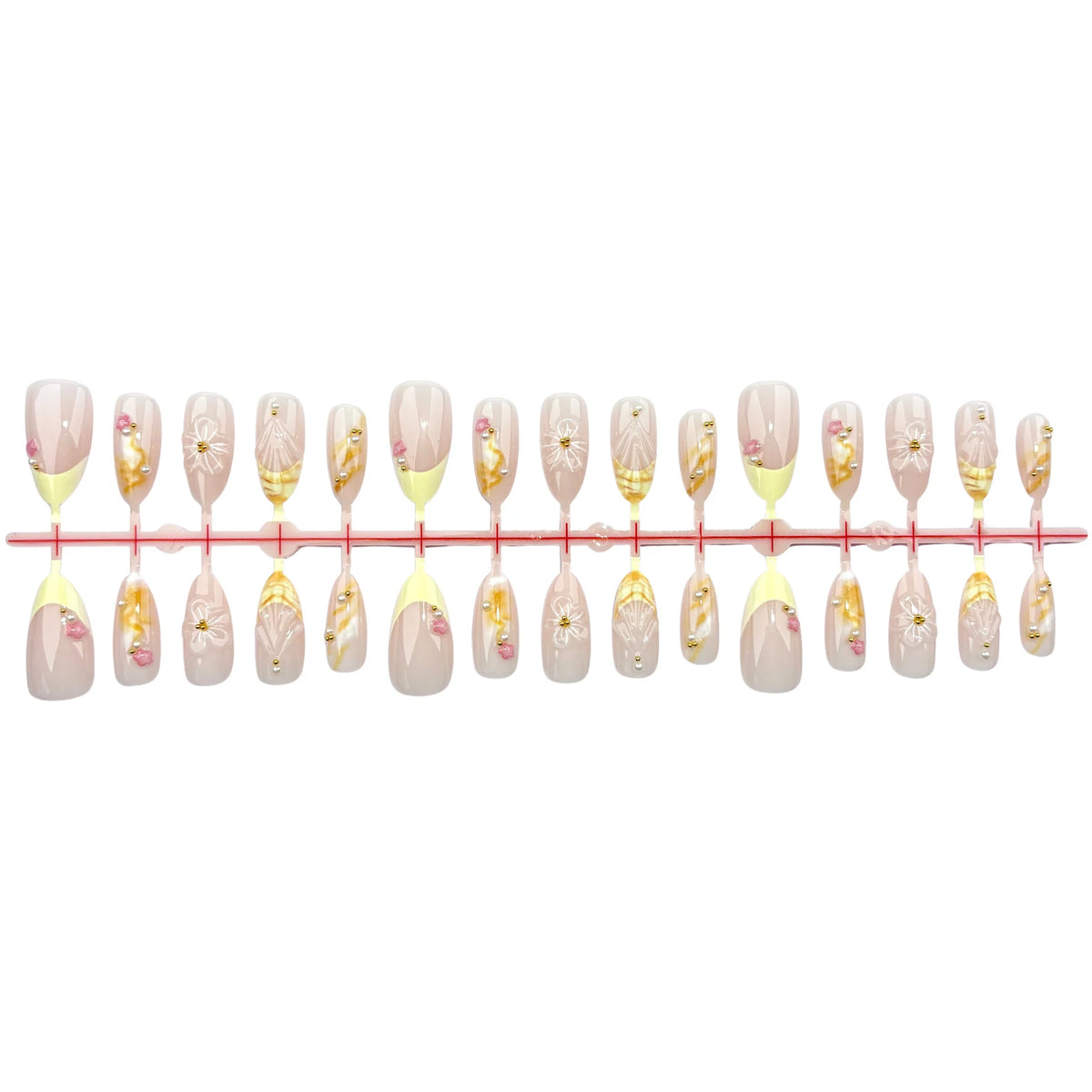 Press-On Nail Set Reusable Floral & Gem Accents