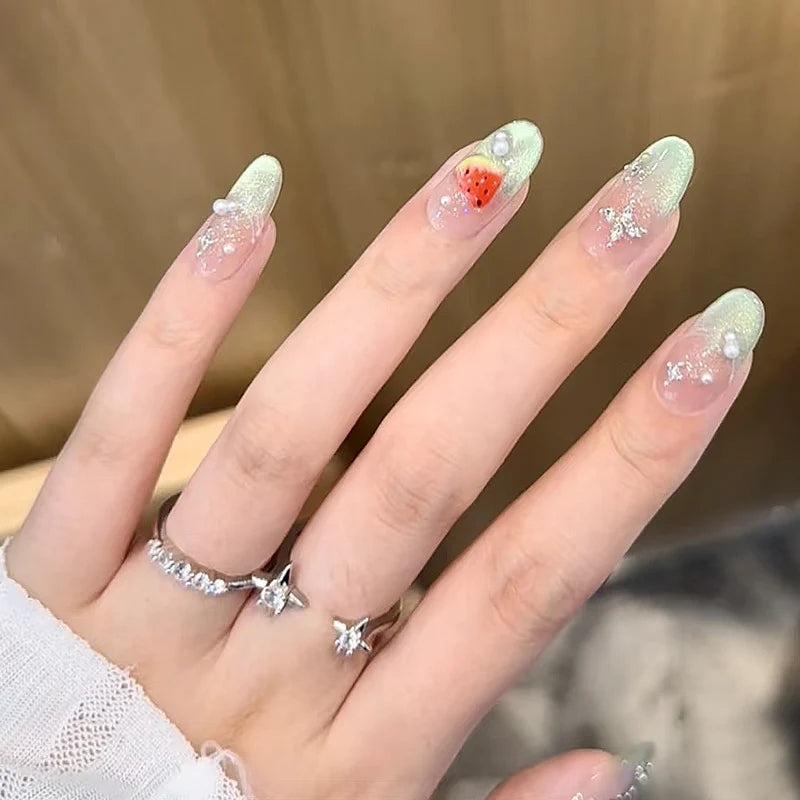 Press-On Nail Set Reusable Fruit & Gemstone Tool-Free