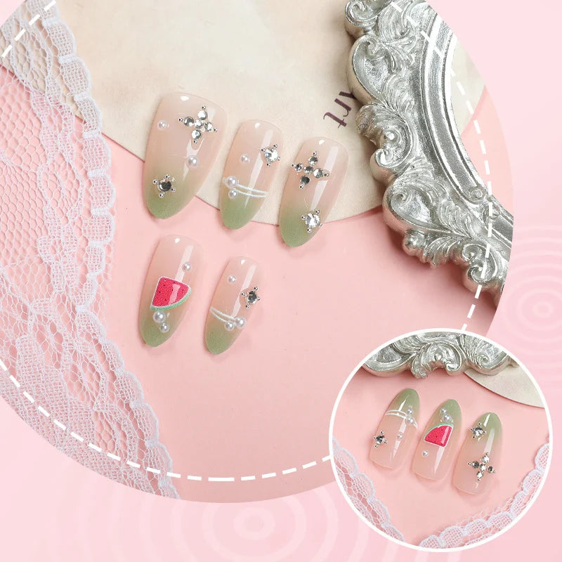 Press-On Nail Set Reusable Fruit & Gemstone Tool-Free