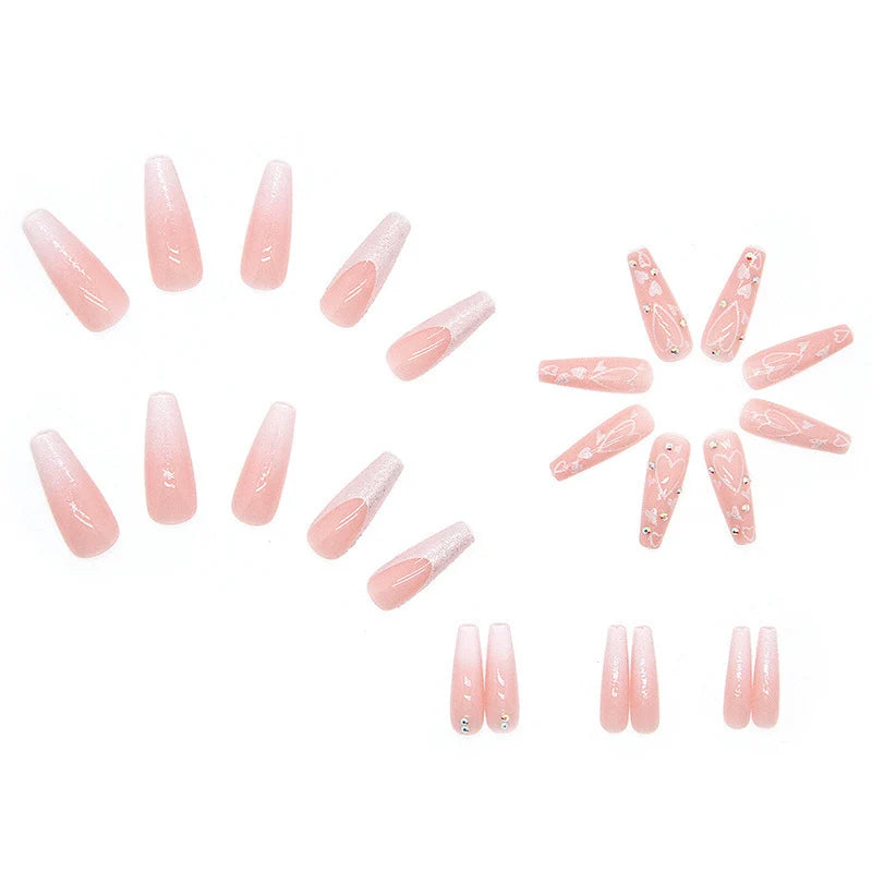 Press-On Nail Set Reusable Heart Motifs & Gems