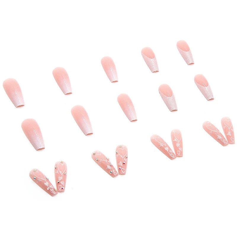 Press-On Nail Set Reusable Heart Motifs & Gems