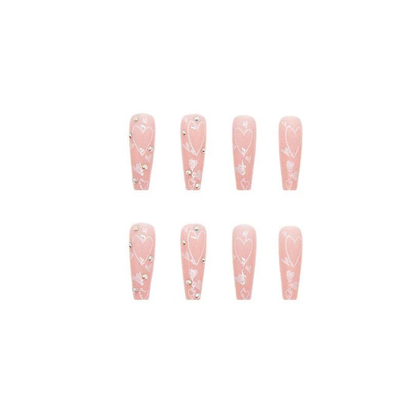 Press-On Nail Set Reusable Heart Motifs & Gems