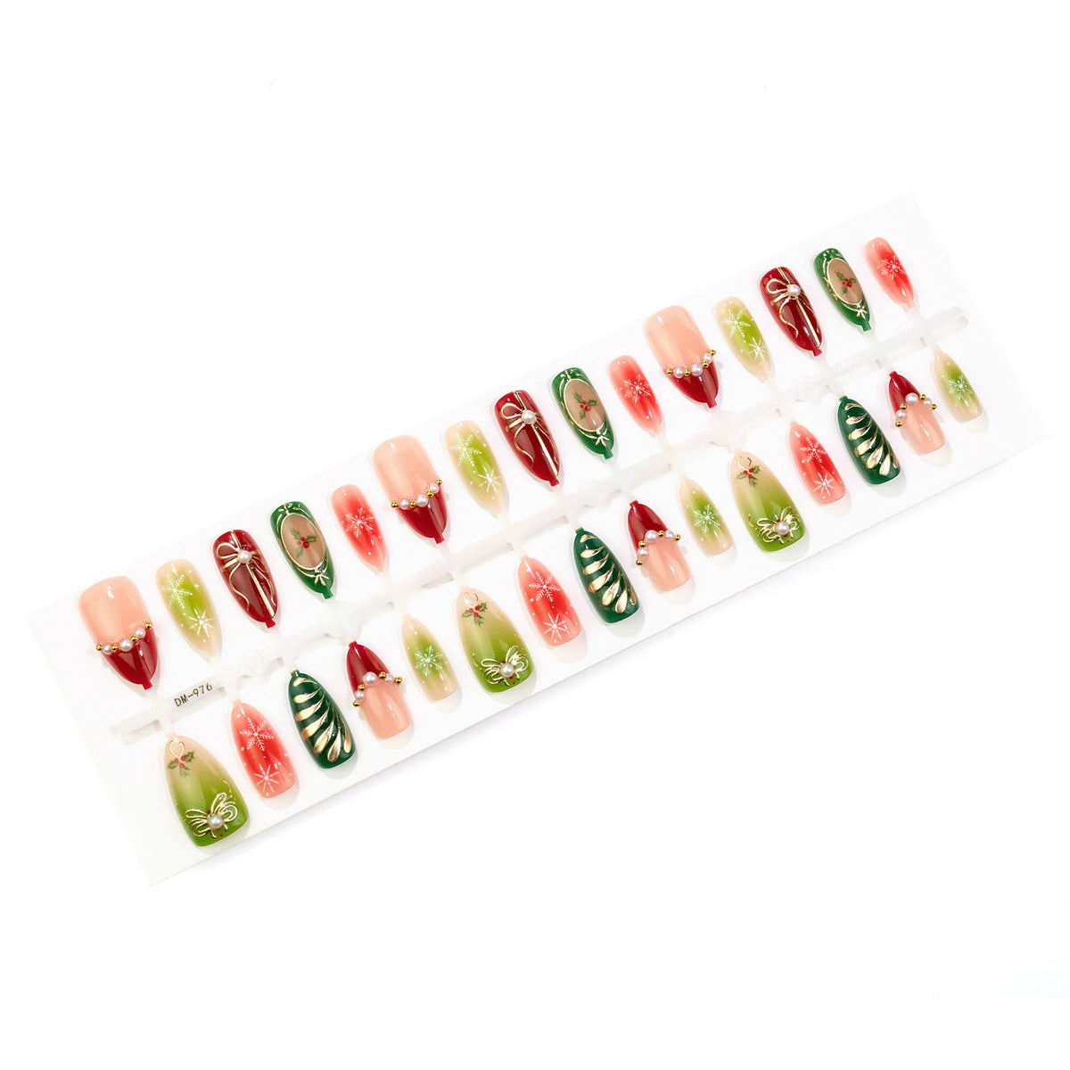 Press-On Nail Set Reusable Holiday Snowflake & Pearl