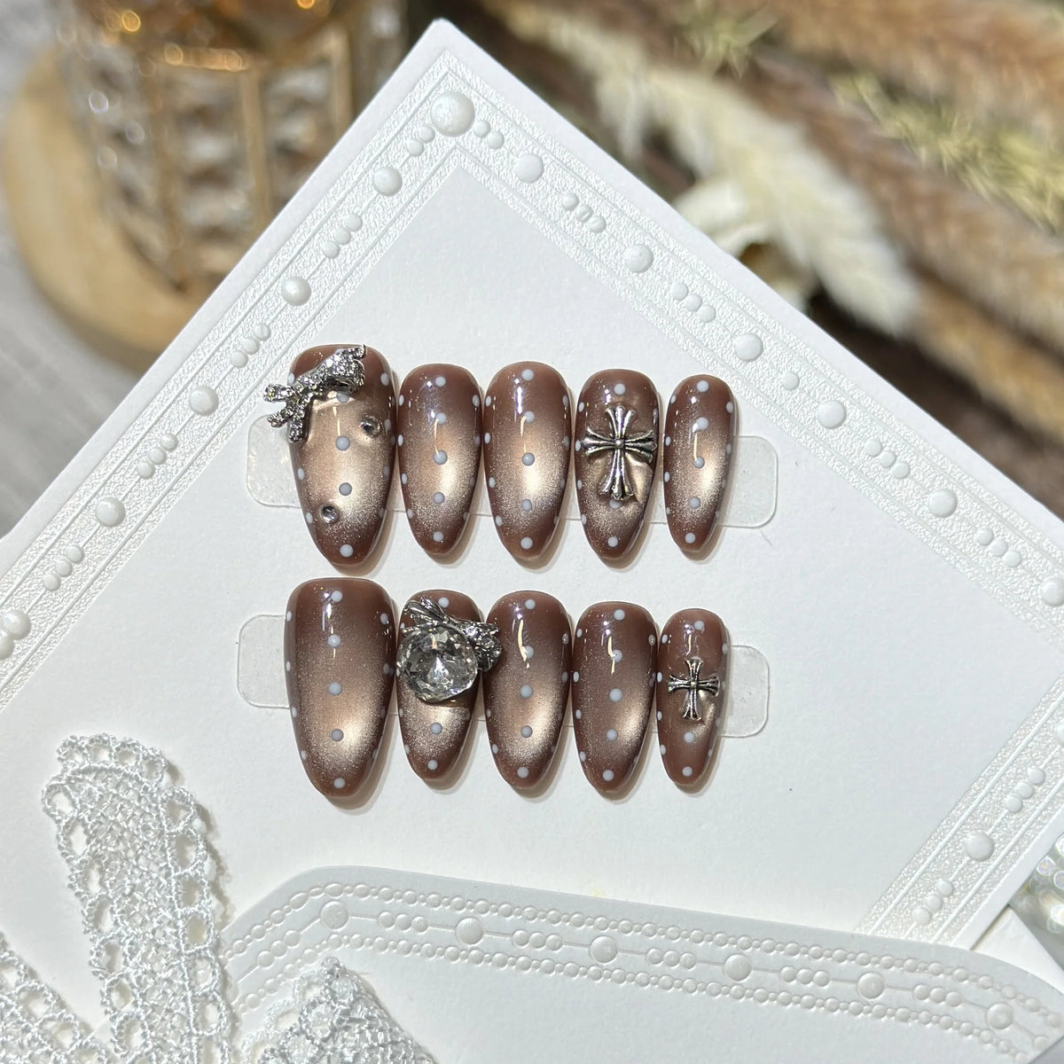 Press-On Nail Set Reusable Intricate Patterns Natural Look