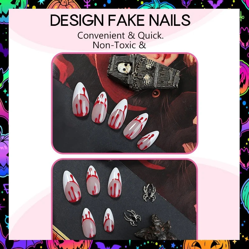 Press-On Nail Set Reusable Multiple Sizes Red Drop Design