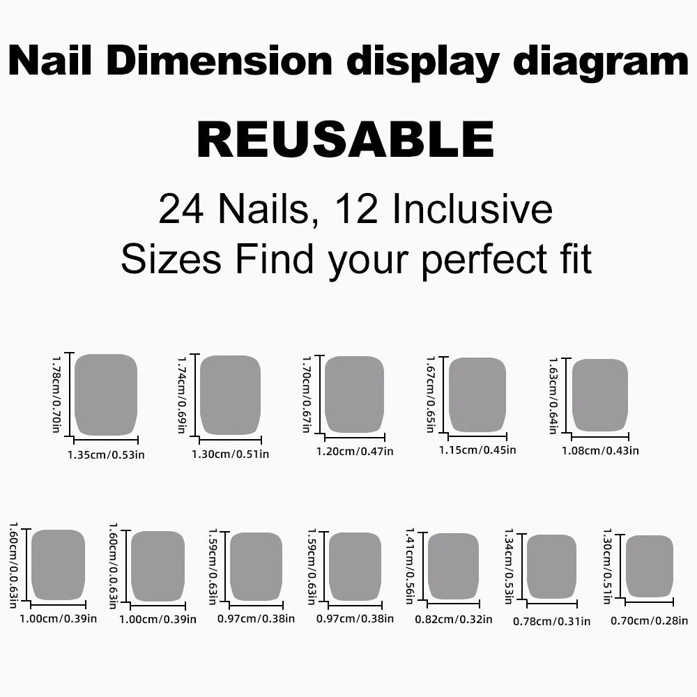 Press-On Nail Set Reusable Non-Toxic Multiple Sizes