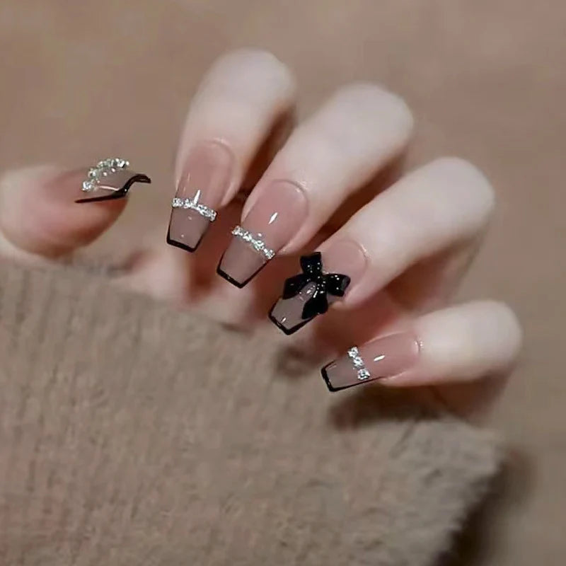 Press-On Nail Set Reusable Pastel Shades & Rhinestones