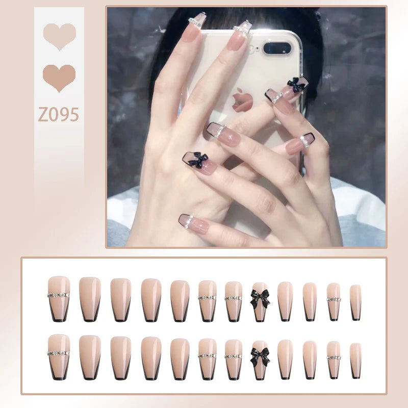 Press-On Nail Set Reusable Pastel Shades & Rhinestones