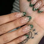 Press-On Nail Set Reusable Peach & Green Polka Dot