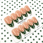 Press-On Nail Set Reusable Peach & Green Polka Dot