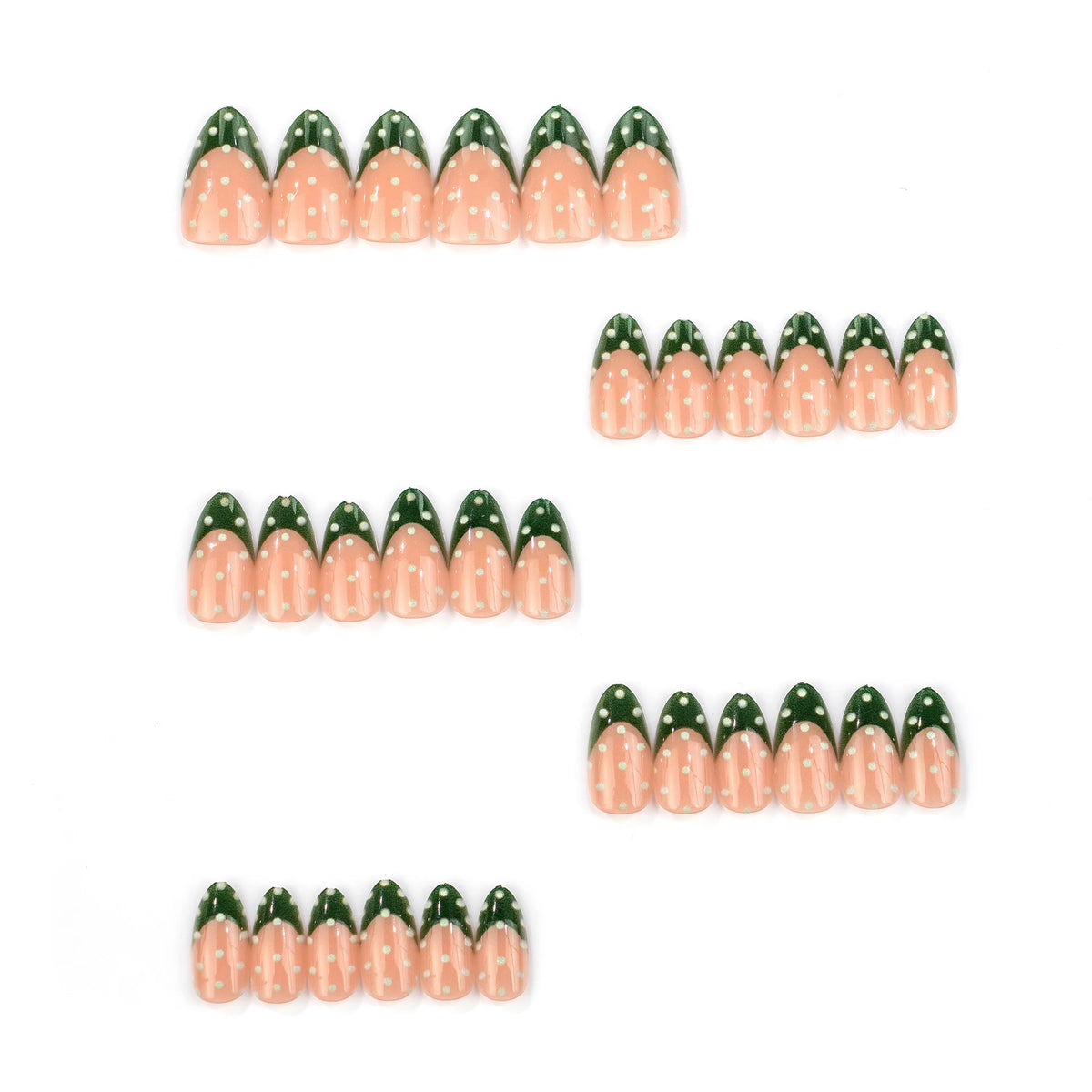Press-On Nail Set Reusable Peach & Green Polka Dot