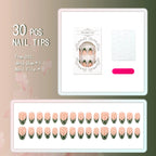 Press-On Nail Set Reusable Peach & Green Polka Dot