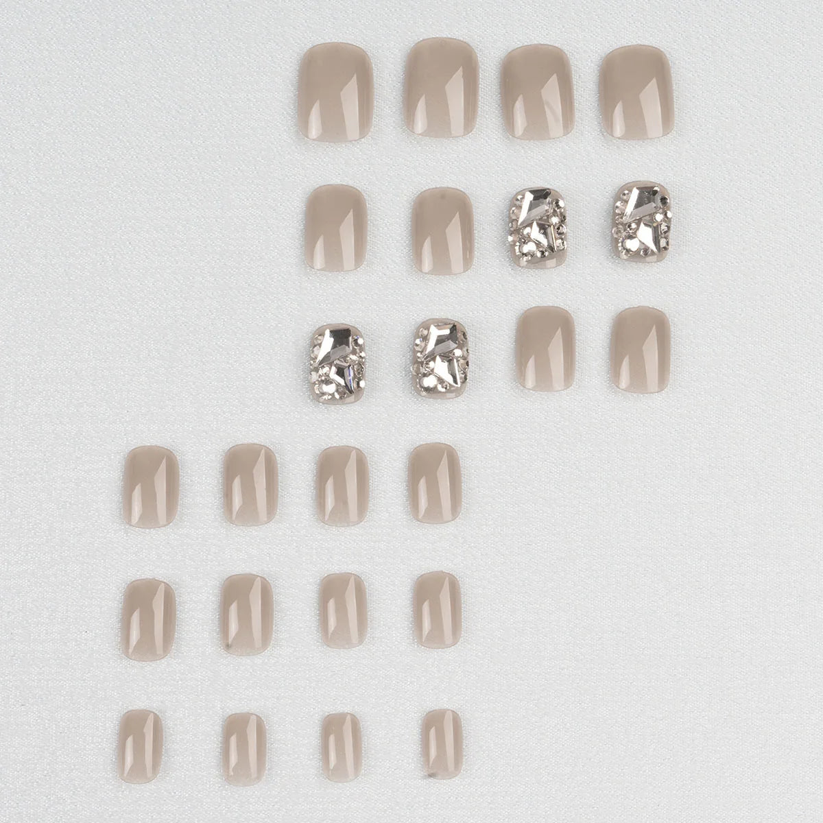 Press-On Nail Set Reusable Rhinestone Nude Multiple Sizes