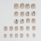 Press-On Nail Set Reusable Rhinestone Nude Multiple Sizes