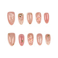 Press-On Nail Set Reusable Shell & Floral Gold Accents