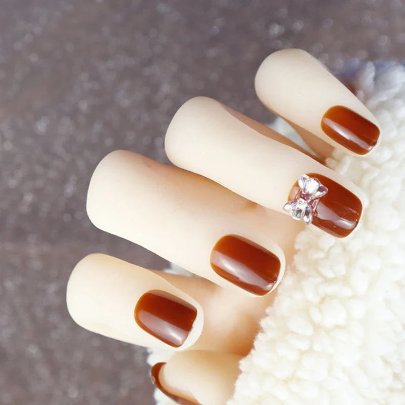 Press-On Nail Set Rhinestone Accent Glossy Finish