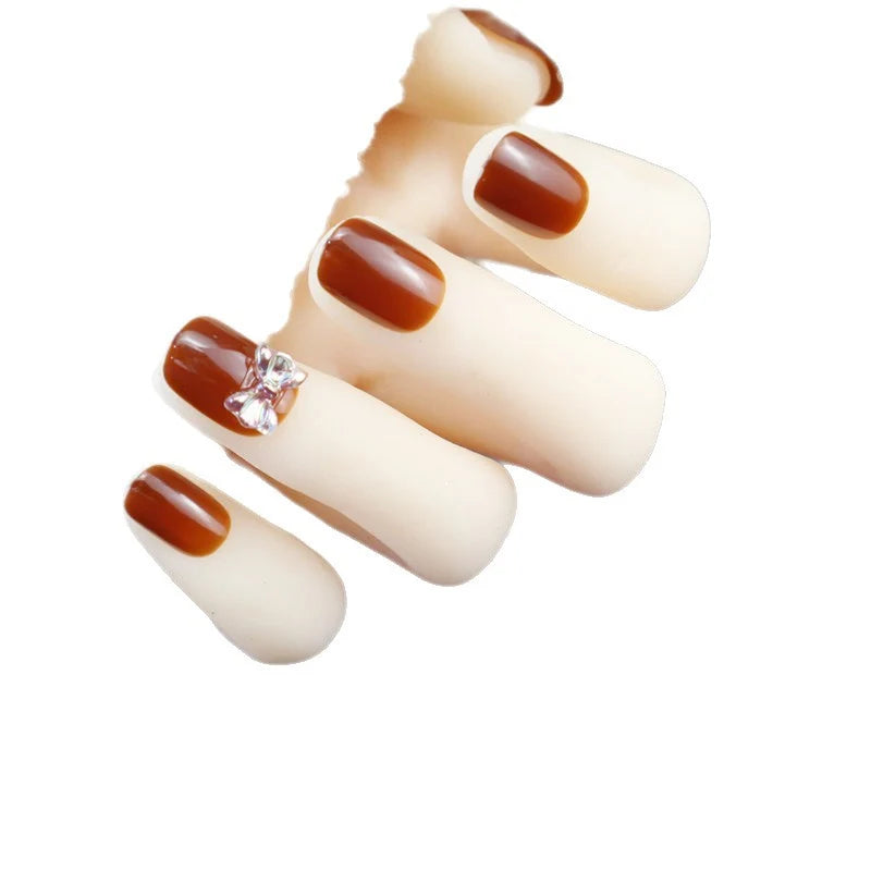 Press-On Nail Set Rhinestone Accent Glossy Finish