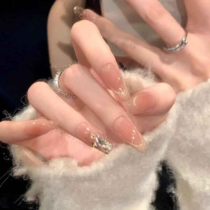Press-On Nail Set Rhinestone Accents Adhesive Tabs & Reusable